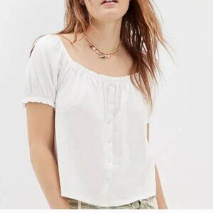 LAST ONE NWT American Eagle White Puff Sleeve Button Top Blouse T Shirt Size XL